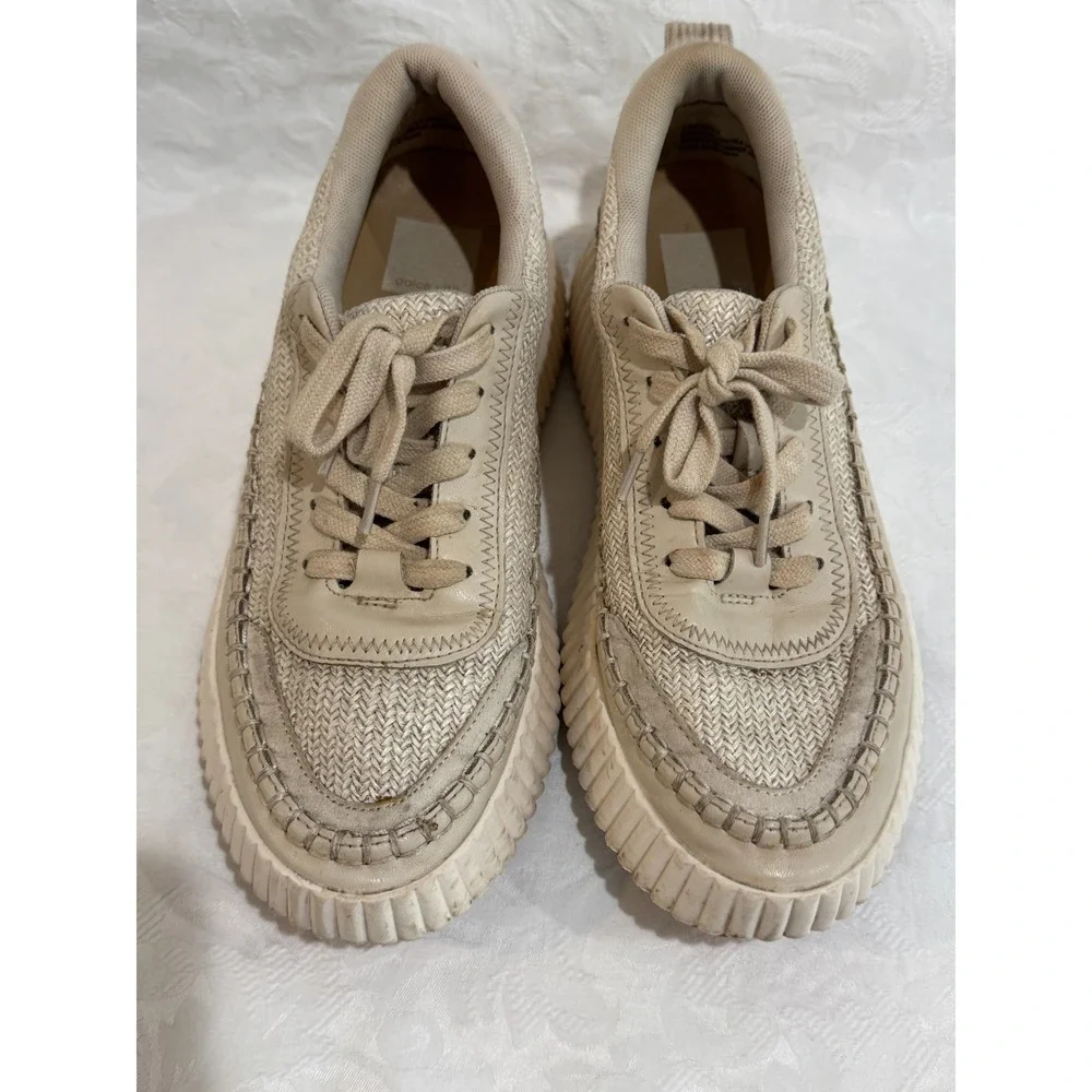 Dolce Vita Platform Sneakers Women 7.5 Beige Woven Chunky Casual Lace Up